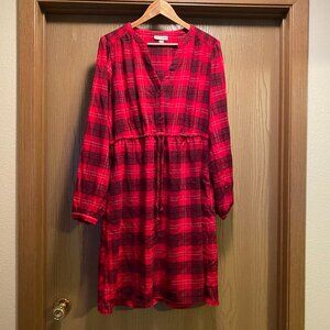 Women's Long Sleeve Plaid A-Line Dress - Knox Rose, Red , Size-Large Christmas